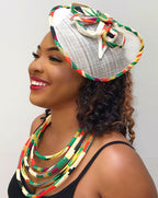 Deka African Print Fascinator Hair Clip Hat - Green / Yellow / Orange