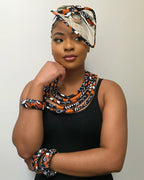 Cowria African Print Fascinator Hat - Brown / Black / White