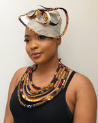 Bessa African Print Fascinator Hat - Navy blue / Orange