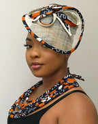 Cowria African Print Fascinator Hat - Brown / Black / White