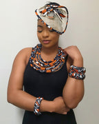 Cowria African Print Fascinator Hat - Brown / Black / White