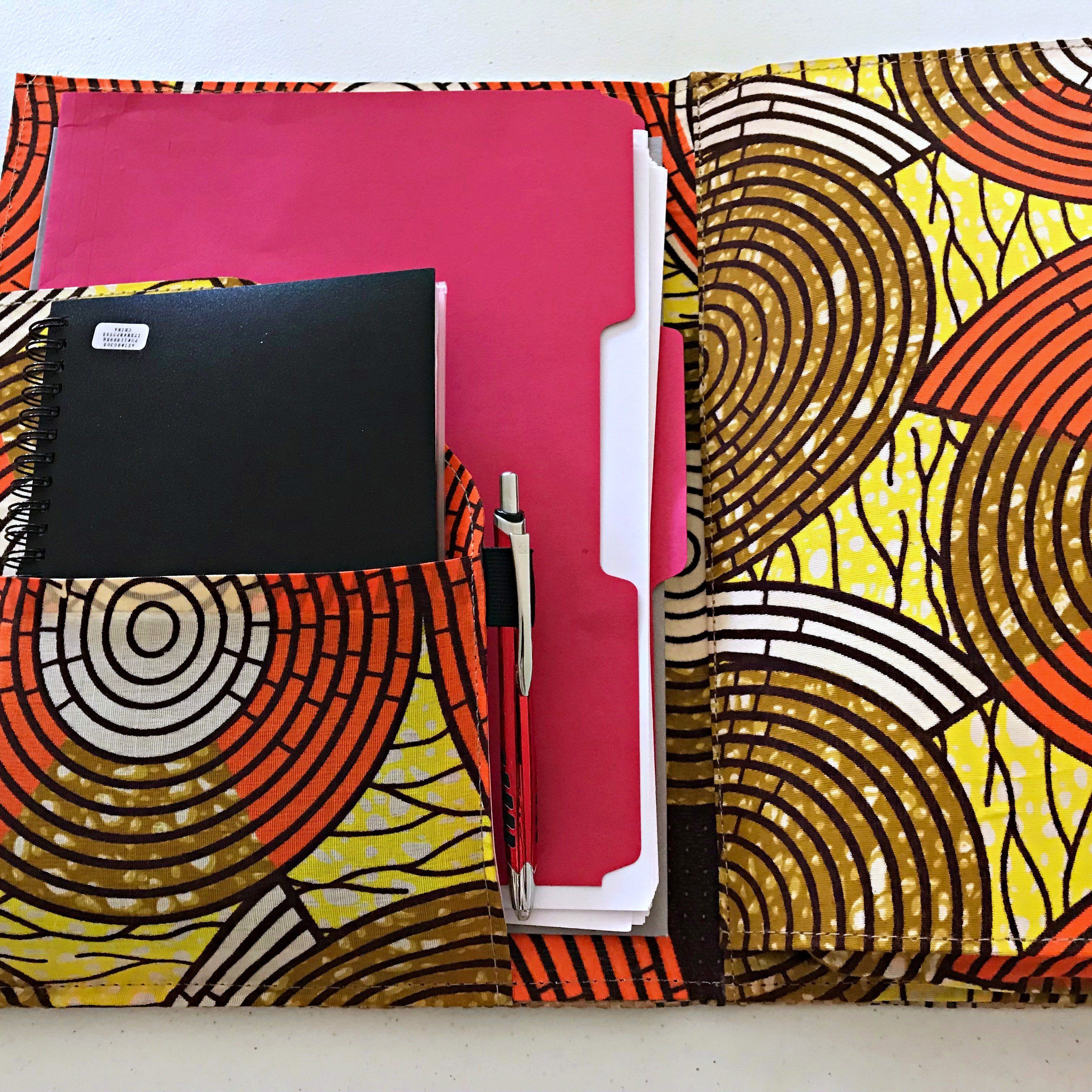 African Handmade Document Holder with Press Buttons Closure (Design/Color Varies)