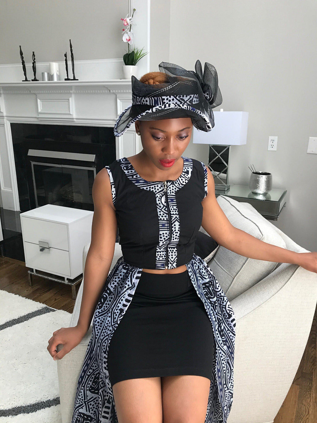 Zona African Print Church Hat - Black