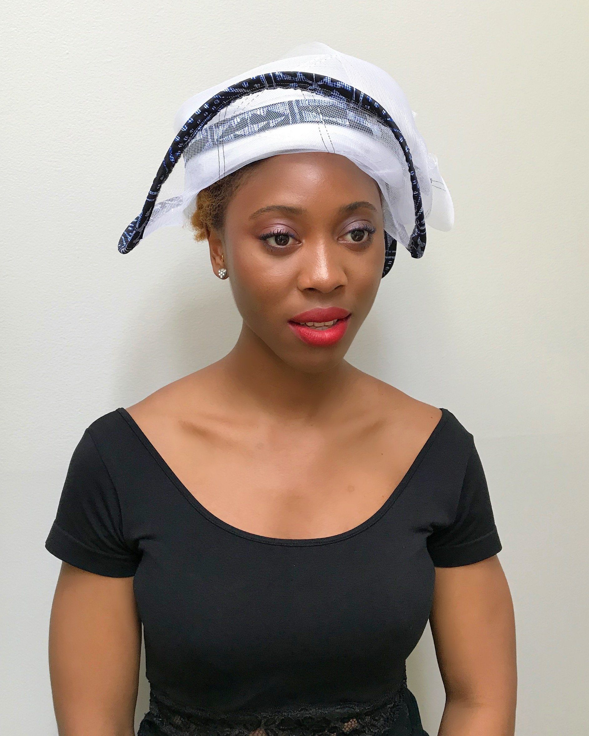 African Print Church Hat - White