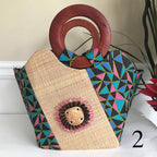 Abayomi Hand Woven Raffia Fibers African Basket Bag with Wood Handle - Green