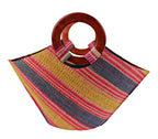 African Hand Woven Raffia Fibers Basket Bag with Wooden Handle