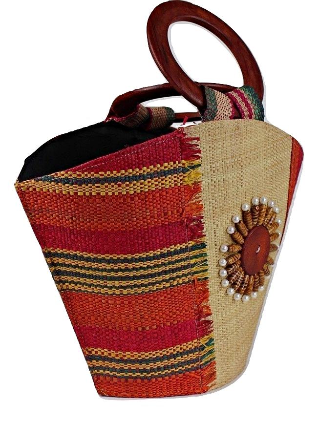 African Handmade Raffia Fibers Basket Handbag