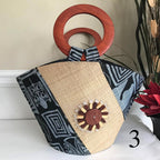 Bamileke Hand Woven Raffia Fibers African Basket Bag with Wood Handle - Big