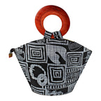 Bamileke Hand Woven Raffia Fibers African Basket Bag with Wood Handle - Big