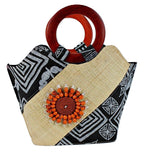 Bamileke Hand Woven Raffia Fibers African Basket Bag with Wood Handle - Medium