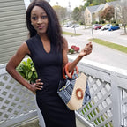 Bamileke Hand Woven Raffia Fibers African Basket Bag with Wood Handle - Medium