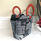 Bamileke Hand Woven Raffia Fibers African Basket Bag with Wood Handle - Medium