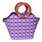 Hannah Hand Woven Raffia Fibers Basket African Bag with Wood Handle - Light Purple