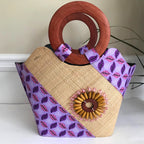 Hannah Hand Woven Raffia Fibers Basket African Bag with Wood Handle - Light Purple