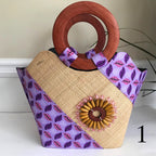 Hannah Hand Woven Raffia Fibers Basket African Bag with Wood Handle - Light Purple