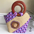 Hannah Hand Woven Raffia Fibers Basket African Bag with Wood Handle - Light Purple