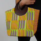 Kente African Print Bag with Purse - Yellow / Purple