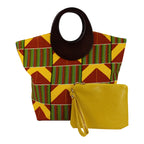 Kente African Print Bag with Purse - Yellow / Red / Green