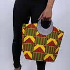 Kente African Print Bag with Purse - Yellow / Red / Green
