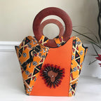 Masika African Hand Woven Raffia Fibers African Print Basket Bag - Orange