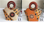 Masika African Hand Woven Raffia Fibers African Print Basket Bag - Orange