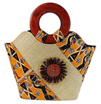 Masika Hand Woven Raffia Fibers Basket African Bag with Wood Handle - Orange