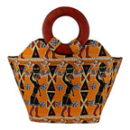 Masika Hand Woven Raffia Fibers Basket African Bag with Wood Handle - Orange