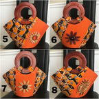 Masika Hand Woven Raffia Fibers Basket African Bag with Wood Handle - Orange