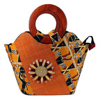 Masika Hand Woven Raffia Fibers Basket African Bag with Wood Handle - Orange