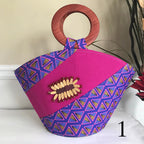 Nina Hand Woven Raffia Fibers African Basket Bag with Wood Handle - Big