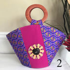 Nina Hand Woven Raffia Fibers African Basket Bag with Wood Handle - Big