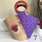 Nina Hand Woven Raffia Fibers African Basket Bag with Wood Handle - Big