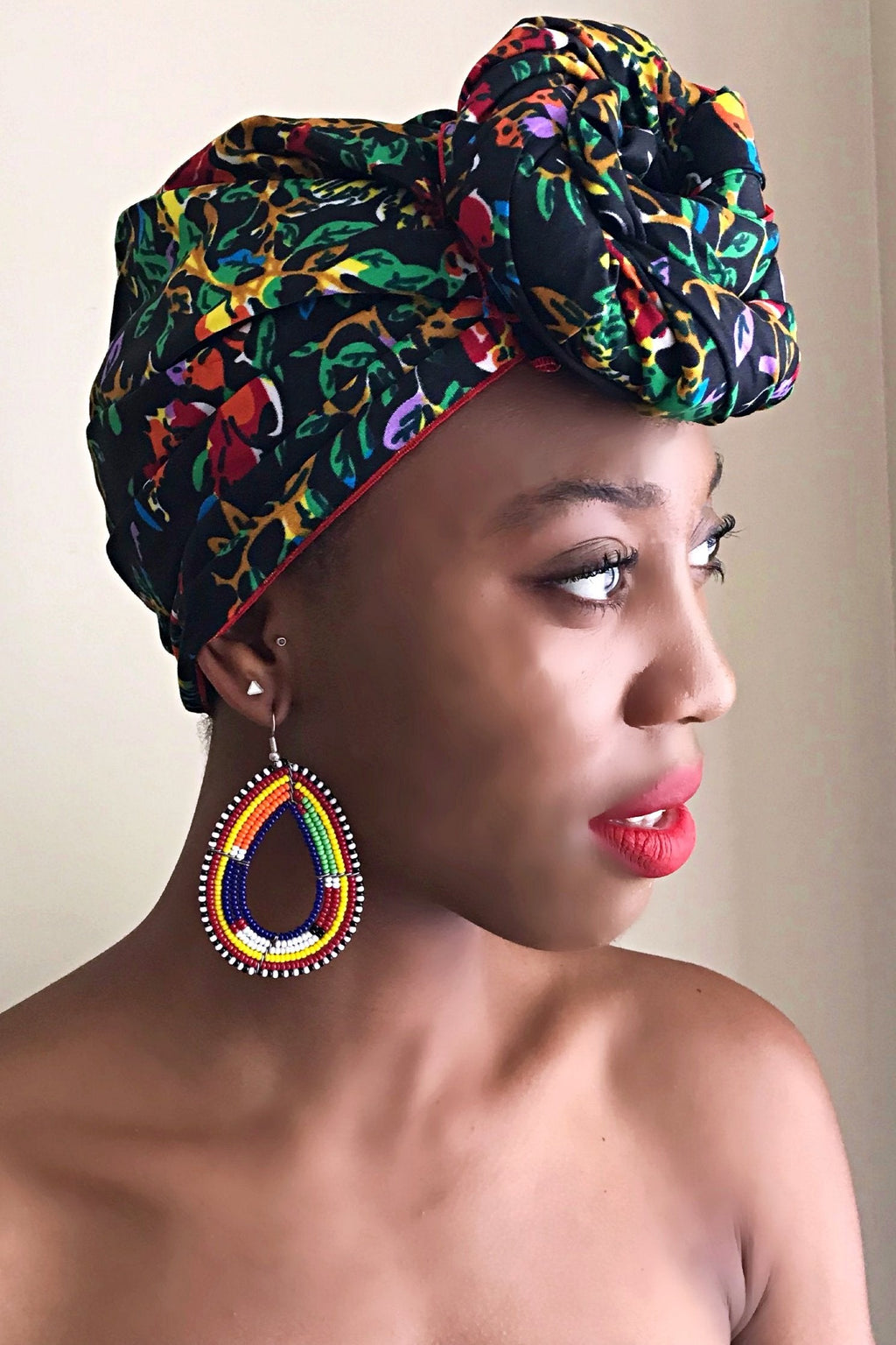 Fabia African Print Headwrap (Black / Floral)