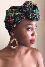 Fabia African Print Headwrap (Black / Floral)