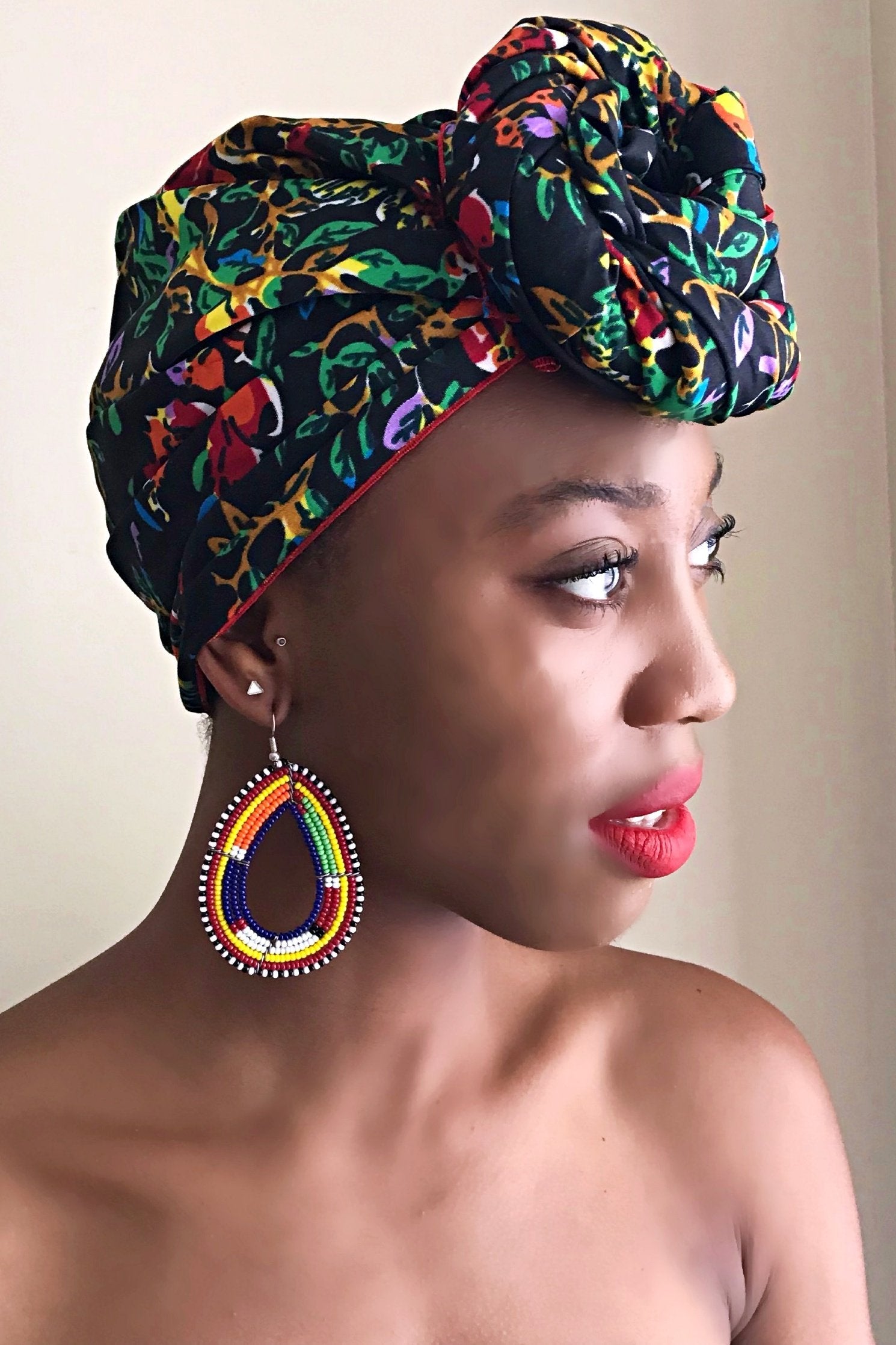 Fabia African Print Headwrap (Black / Floral)