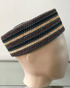 Brown & Black Stripe Print Velvet Hat for Men