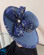 Ndop African Print Straw Church Sun Hat - Blue