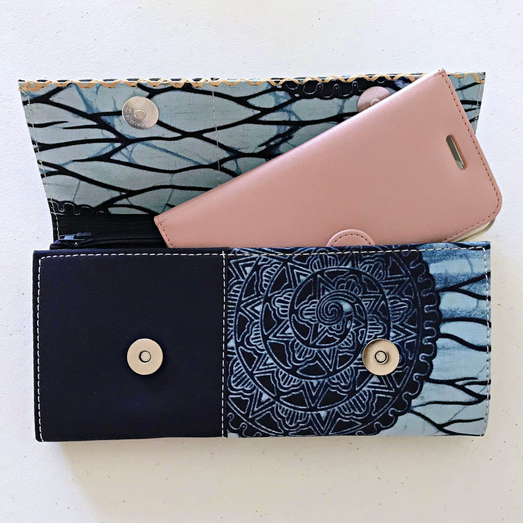 Akin African Print Purse Wallet - Blue